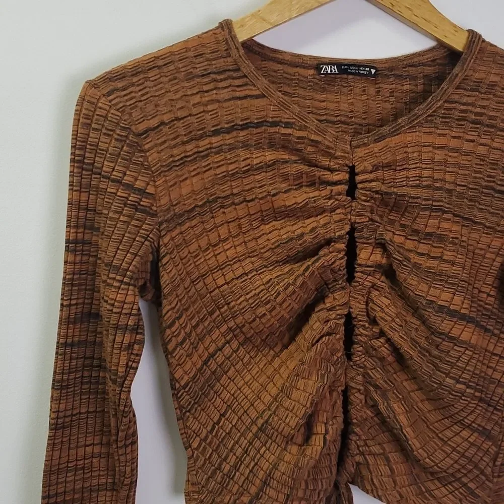 Zara Cutout Cropped Long Sleeve Top Size Large